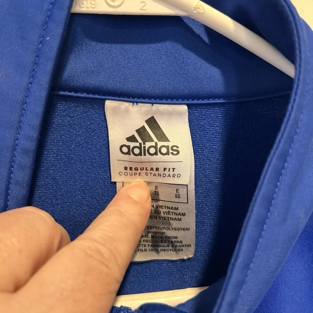 Kids Adidas Track Jacket Blue White Logo Full‎ Zip Athletic Size XL Soccer